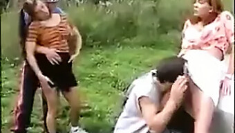 Teen (18+) Takes On Four Guys In An Outdoor Orgy