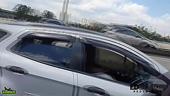 Big Ass Brazilian Blows A Big Cock In A Real Car